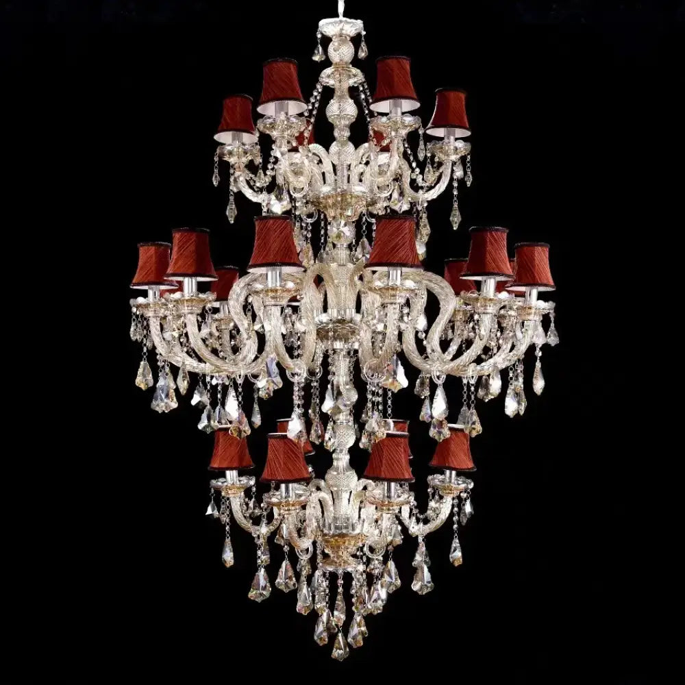 3 Layer Large Crystal Chandelier for Staircase and Hotel Lobby With lampshade / Cold White Chandelier