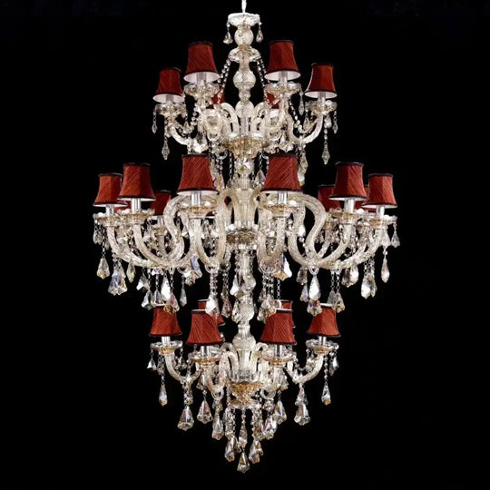 3 Layer Large Crystal Chandelier for Staircase and Hotel Lobby With lampshade / Cold White Chandelier