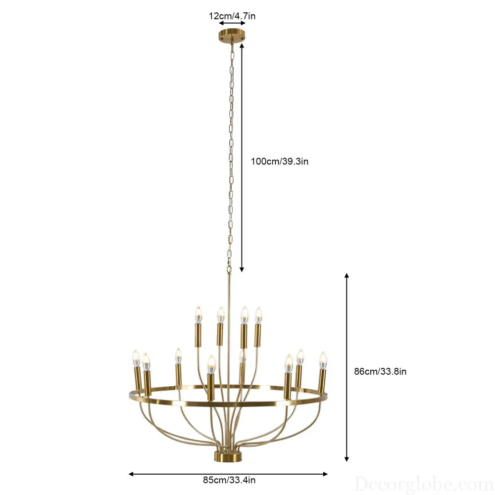 60W Rustic Candle-Style Round Chandelier for Dining Room and Café Gold Chandelier