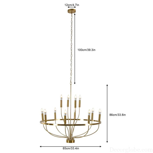 60W Rustic Candle-Style Round Chandelier for Dining Room and Café Gold Chandelier