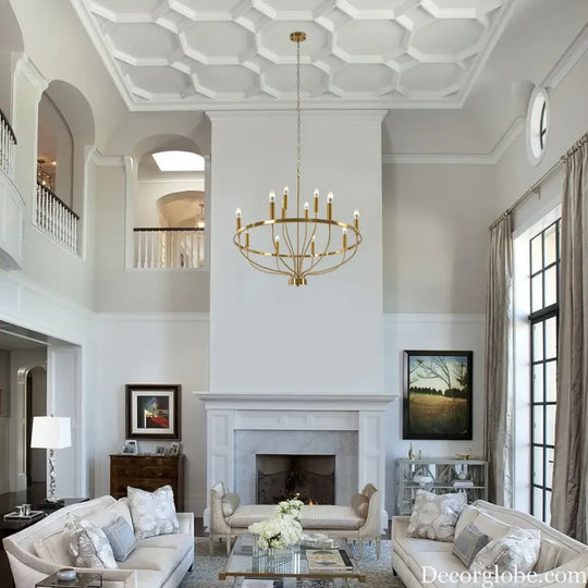 60W Rustic Candle-Style Round Chandelier for Dining Room and Café Gold Chandelier