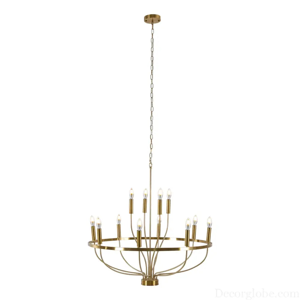 60W Rustic Candle-Style Round Chandelier for Dining Room and Café Gold Chandelier