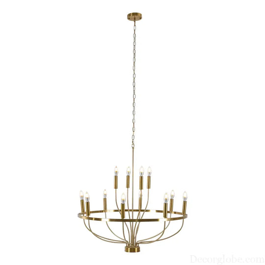 60W Rustic Candle-Style Round Chandelier for Dining Room and Café Gold Chandelier