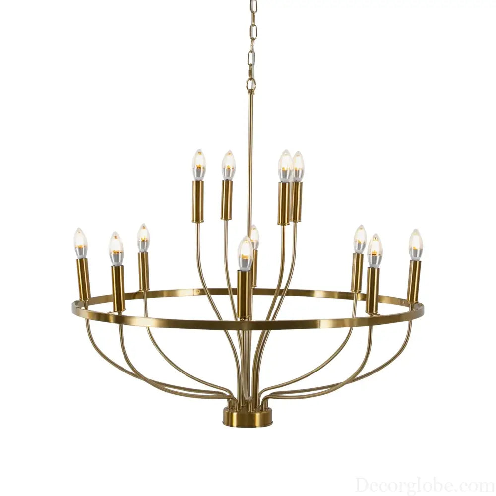 60W Rustic Candle-Style Round Chandelier for Dining Room and Café Gold Chandelier