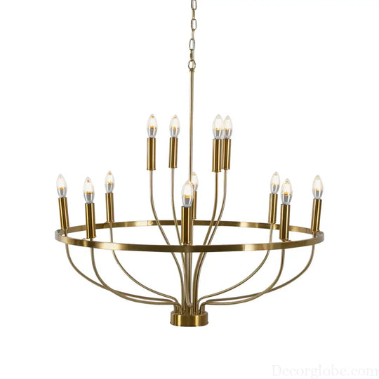 60W Rustic Candle-Style Round Chandelier for Dining Room and Café Gold Chandelier