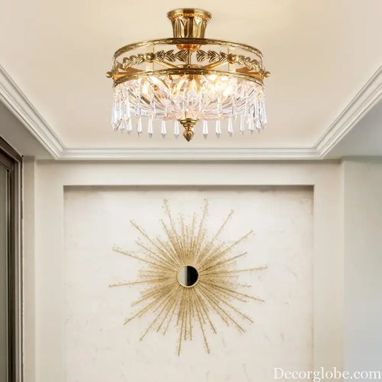 European Classical Style Brass Ceiling Lamp Small Crystal Stripe Pendants Decorated Dome Ceiling Lamp
