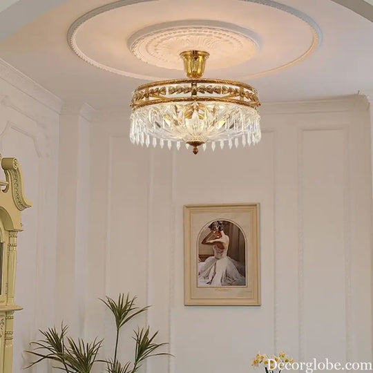 European Classical Style Brass Ceiling Lamp Small Crystal Stripe Pendants Decorated Dome Ceiling Lamp