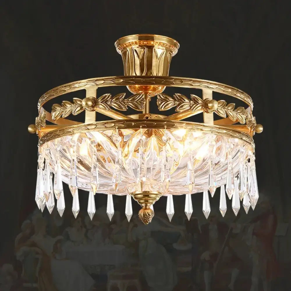 European Classical Style Brass Ceiling Lamp Small Crystal Stripe Pendants Decorated Dome Ceiling Lamp