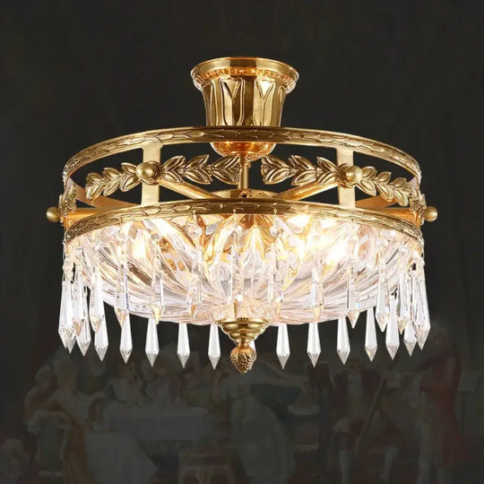 European Classical Style Brass Ceiling Lamp Small Crystal Stripe Pendants Decorated Dome Ceiling Lamp