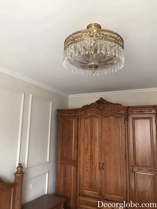 European Classical Style Brass Ceiling Lamp Small Crystal Stripe Pendants Decorated Dome Ceiling Lamp