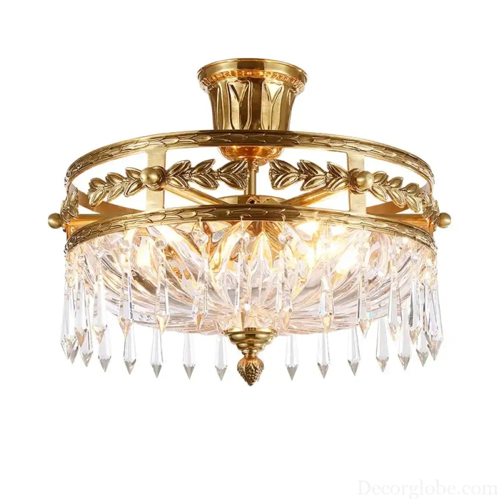 European Classical Style Brass Ceiling Lamp Small Crystal Stripe Pendants Decorated Dome Ceiling Lamp