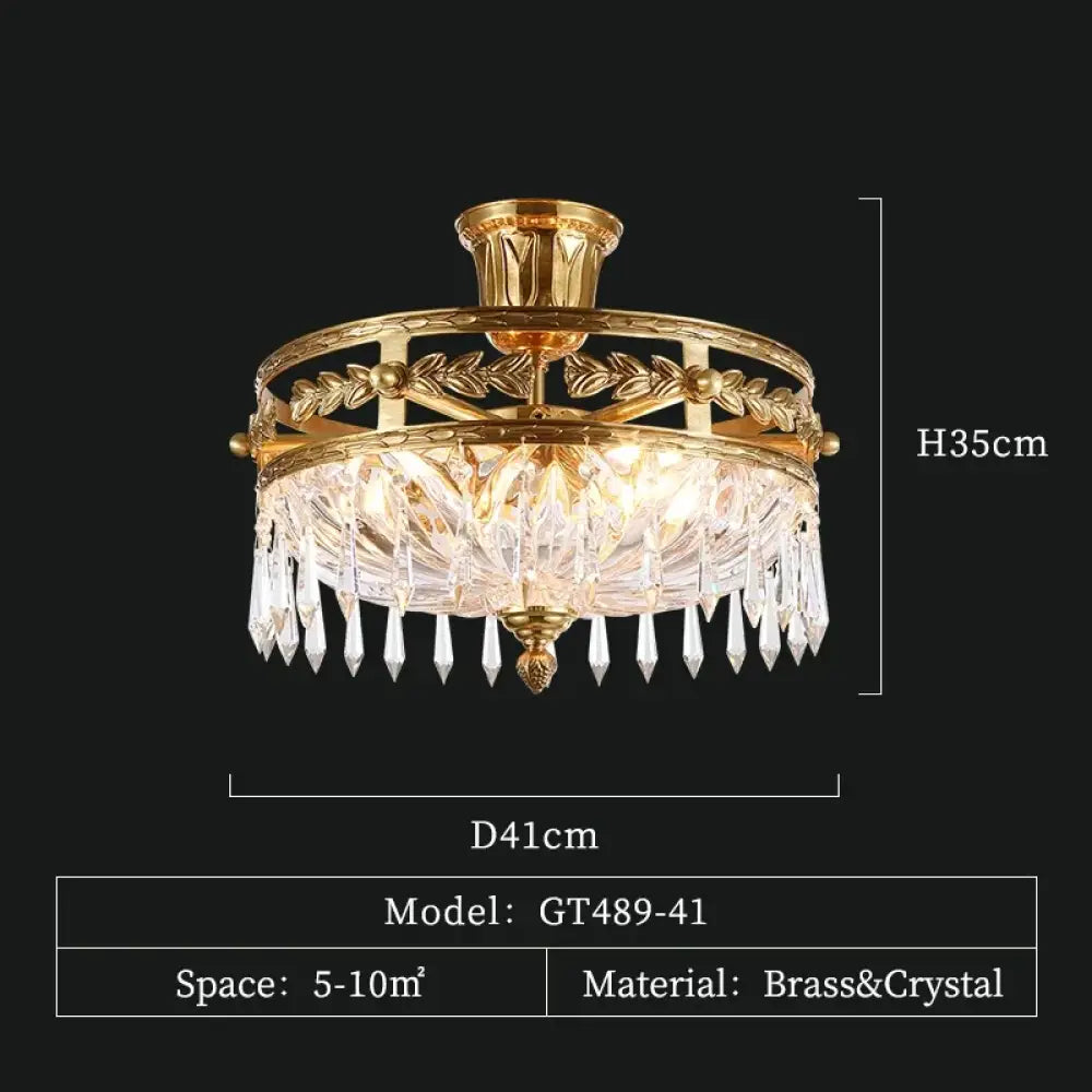 European Classical Style Brass Ceiling Lamp Small Crystal Stripe Pendants Decorated Dome Ceiling Lamp - D41 H35cm