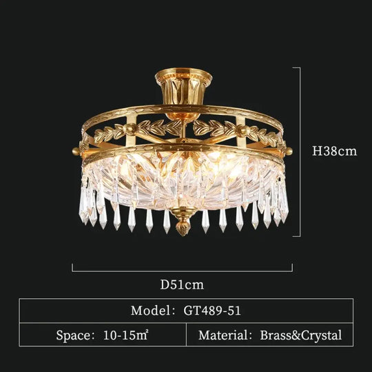 European Classical Style Brass Ceiling Lamp Small Crystal Stripe Pendants Decorated Dome Ceiling Lamp - D51 H38cm