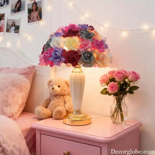European and American Style Cross-Border Colorful Rose Flower Table Lamp White Ceramic Flower Table Lamp Wedding