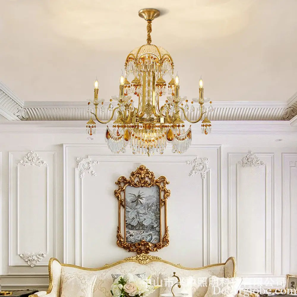 French style chandelier copper living room dining room lamp creative atmosphere bedroom crystal lamp retro duplex villa