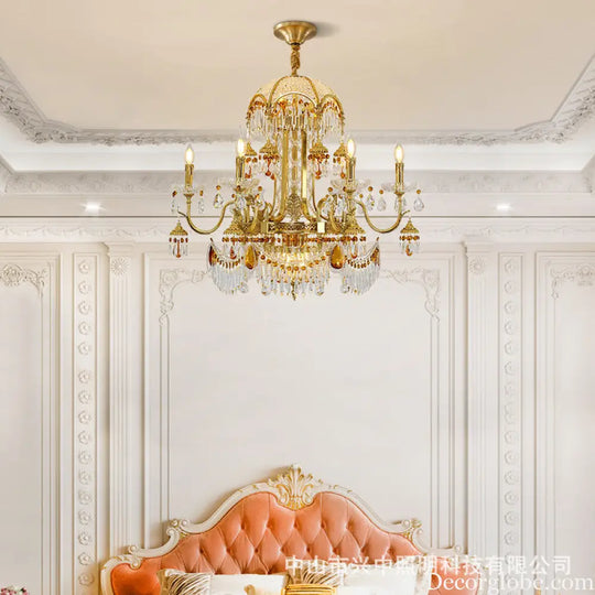 French style chandelier copper living room dining room lamp creative atmosphere bedroom crystal lamp retro duplex villa