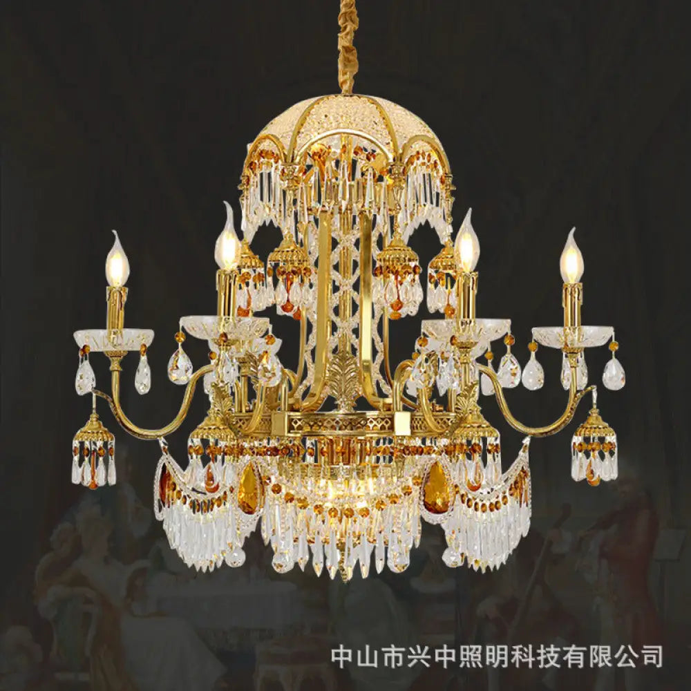 French style chandelier copper living room dining room lamp creative atmosphere bedroom crystal lamp retro duplex villa