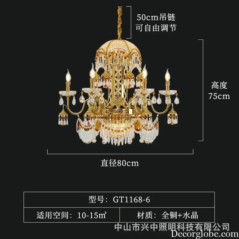 French style chandelier copper living room dining room lamp creative atmosphere bedroom crystal lamp retro duplex villa
