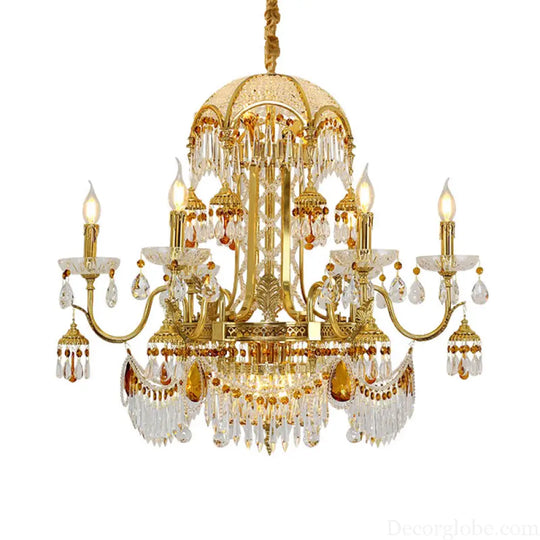 French style chandelier copper living room dining room lamp creative atmosphere bedroom crystal lamp retro duplex villa