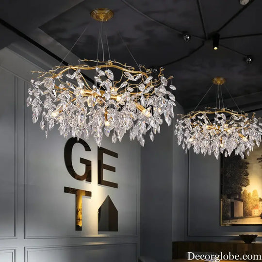Elegant Long Gold K9 Crystal Chandelier - Ideal for Kitchen, Dining Room, Bedroom, and Living Room Ceiling Lighting, Featuring Branch-Style Chandeliers - DecorGlobe