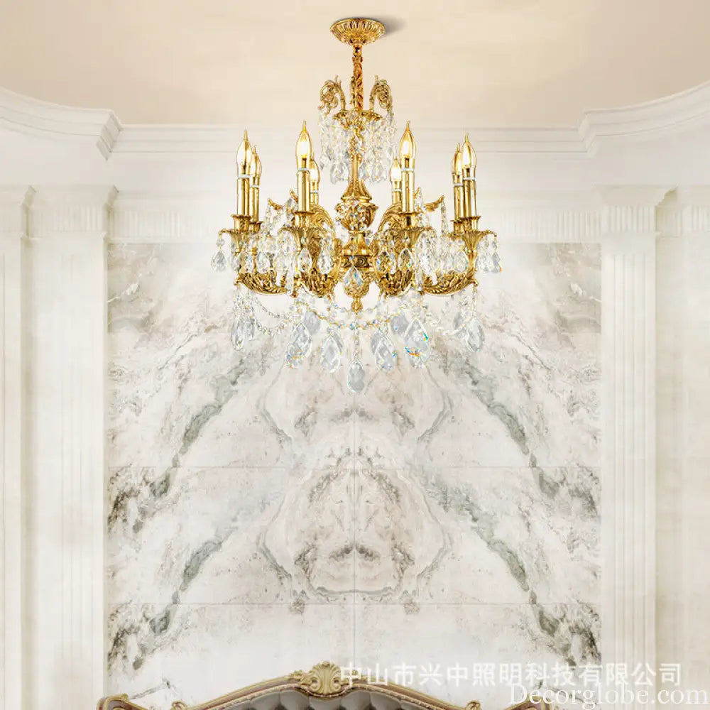 French Crystal Copper Branch Chandelier for Villa Living