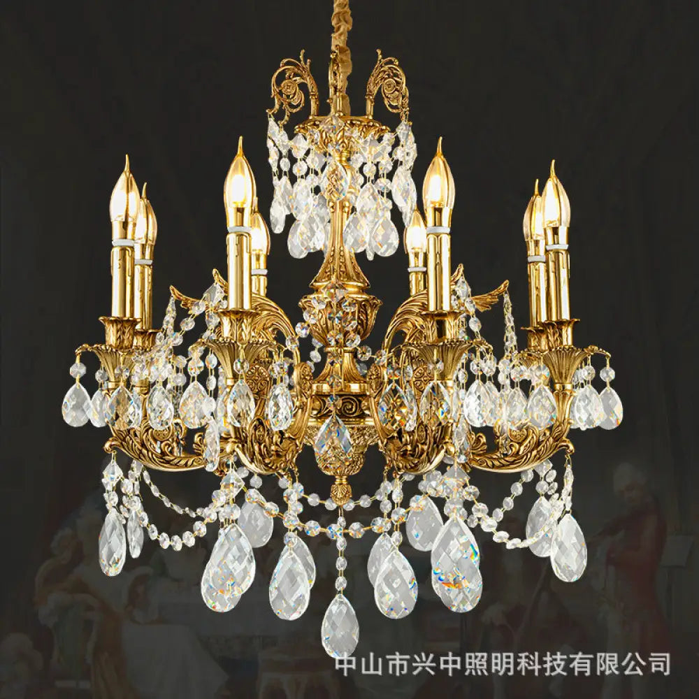 French Crystal Copper Branch Chandelier for Villa Living