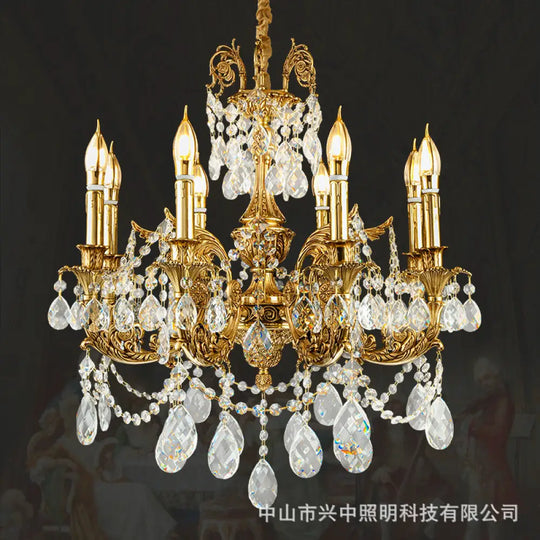 French Crystal Copper Branch Chandelier for Villa Living