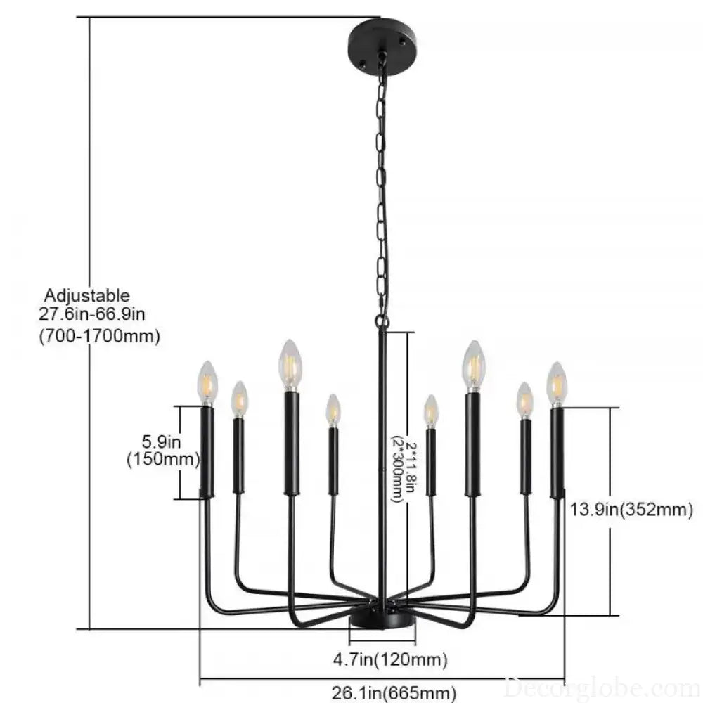 Retro Industrial Candle Chandelier Light for Bedroom and Study