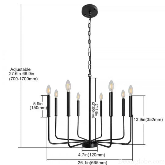 Retro Industrial Candle Chandelier Light for Bedroom and Study