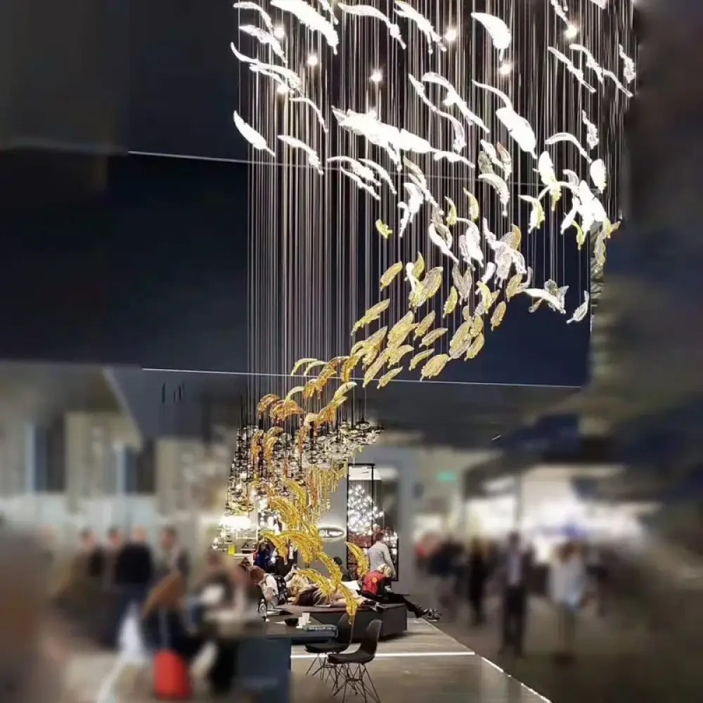 Amber Clear Murano Glass Feather Pendant Light ODM OEM for Chandelier Staircase Home Decor Hotel Lighting Flying Leaf