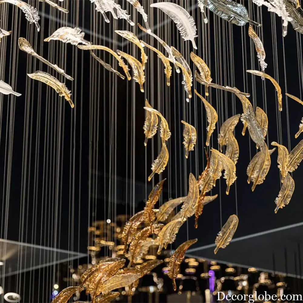 Amber Clear Murano Glass Feather Pendant Light ODM OEM for Chandelier Staircase Home Decor Hotel Lighting Flying Leaf
