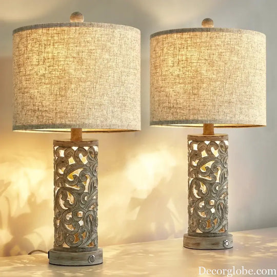 Camille 3-Way Dimmable USB A + C Touch Table Lamp Set of 2 Night Light