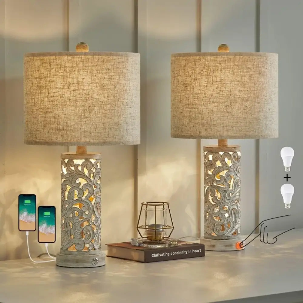 Camille 3-Way Dimmable USB A + C Touch Table Lamp Set of 2 Night Light