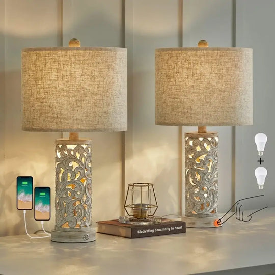Camille 3-Way Dimmable USB A + C Touch Table Lamp Set of 2 Night Light