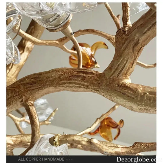 Charming Vintage Copper Flower Chandelier -  Tree Branch LED Lighting for Dining Rooms, Kitchen Islands, and Indoor Decor - DecorGlobe