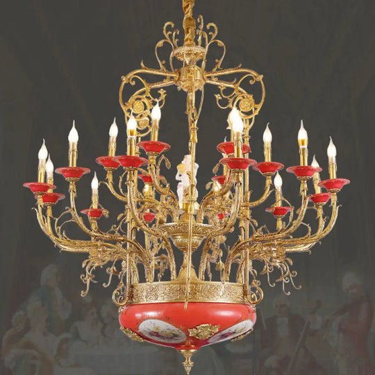 Xingzhong high-end French style copper ceramic chandelier duplex luxury villa living room dining room European court