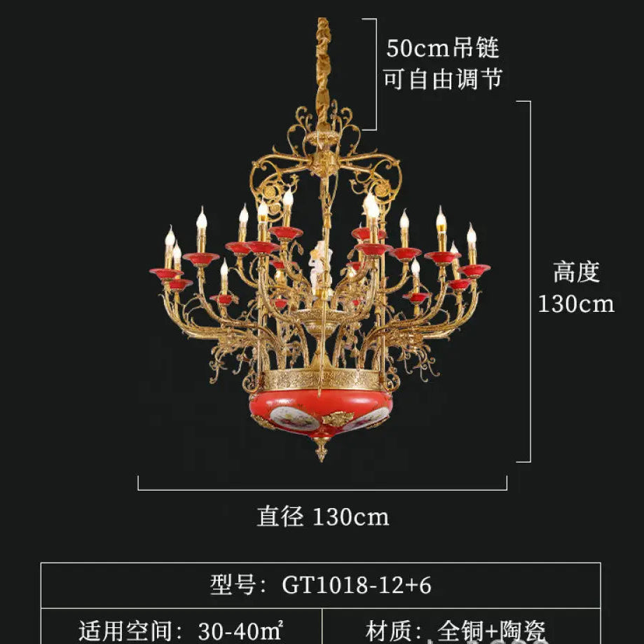 Xingzhong high-end French style copper ceramic chandelier duplex luxury villa living room dining room European court