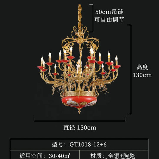 Xingzhong high-end French style copper ceramic chandelier duplex luxury villa living room dining room European court