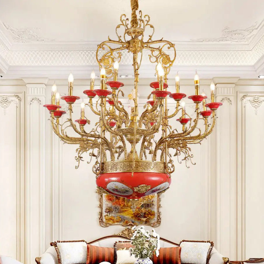 Xingzhong high-end French style copper ceramic chandelier duplex luxury villa living room dining room European court