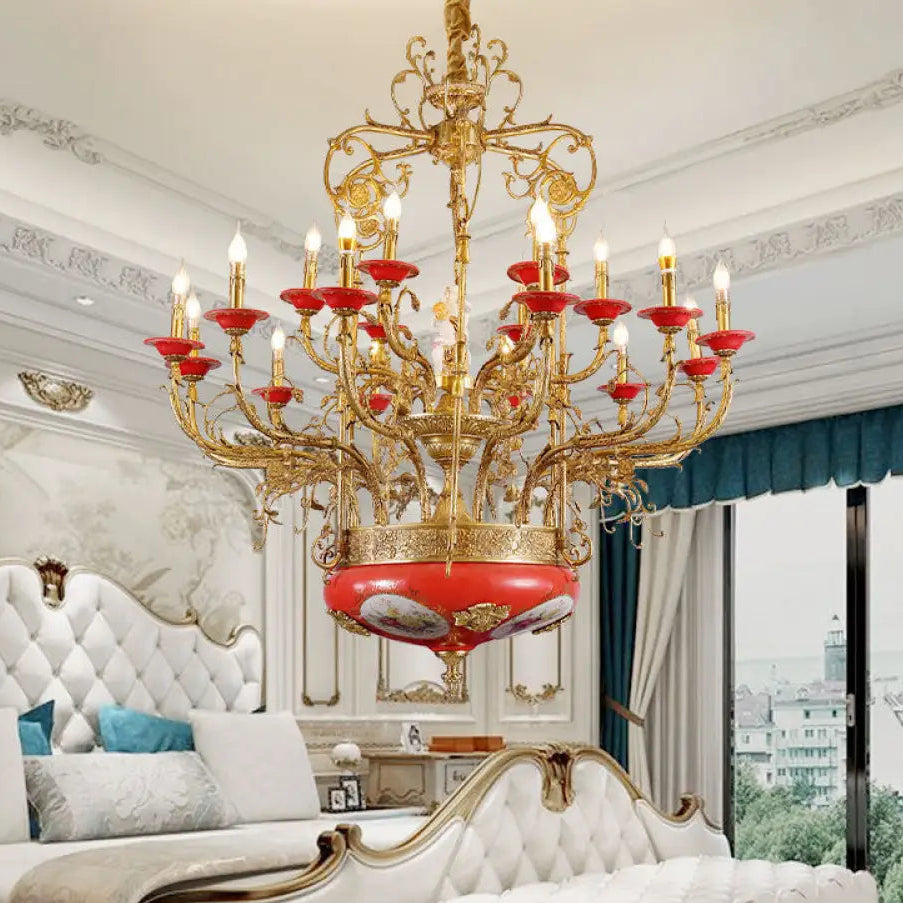 Xingzhong high-end French style copper ceramic chandelier duplex luxury villa living room dining room European court