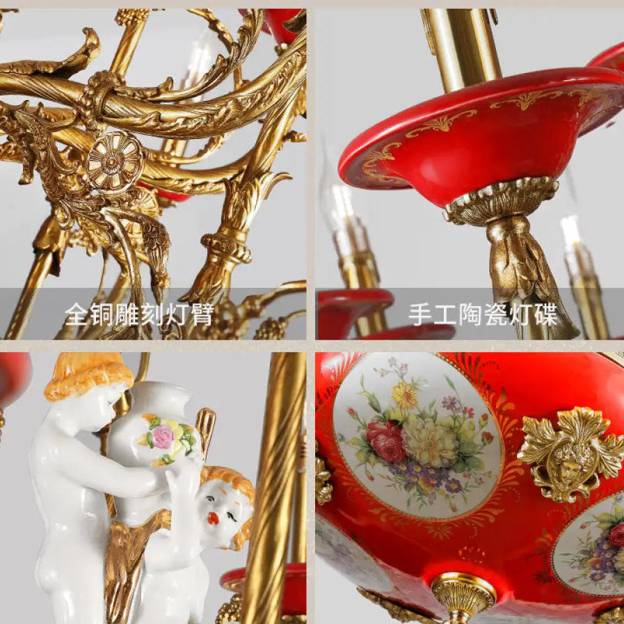 Xingzhong high-end French style copper ceramic chandelier duplex luxury villa living room dining room European court