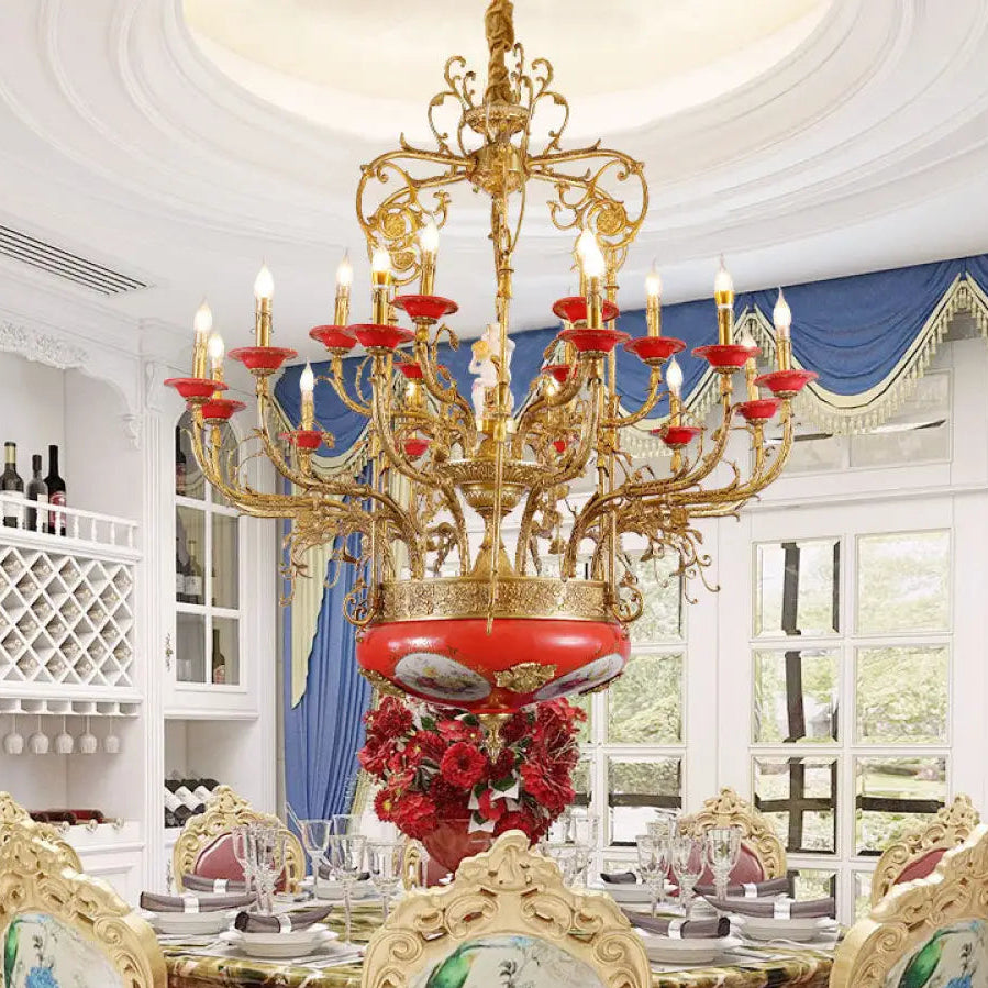 Xingzhong high-end French style copper ceramic chandelier duplex luxury villa living room dining room European court