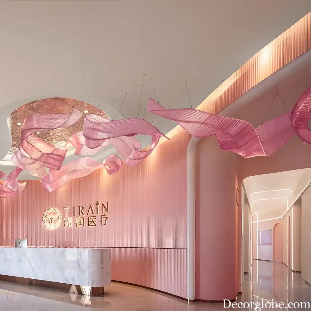 Aria Custom Build Pink Glass Ribbon Chandelier Chandelier