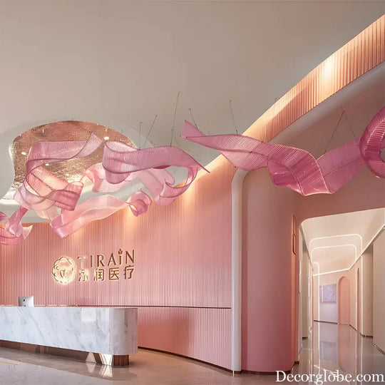 Aria Custom Build Pink Glass Ribbon Chandelier Chandelier