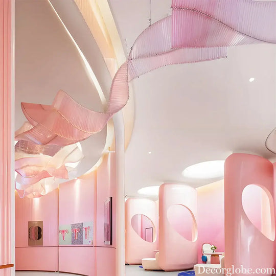 Aria Custom Build Pink Glass Ribbon Chandelier Chandelier