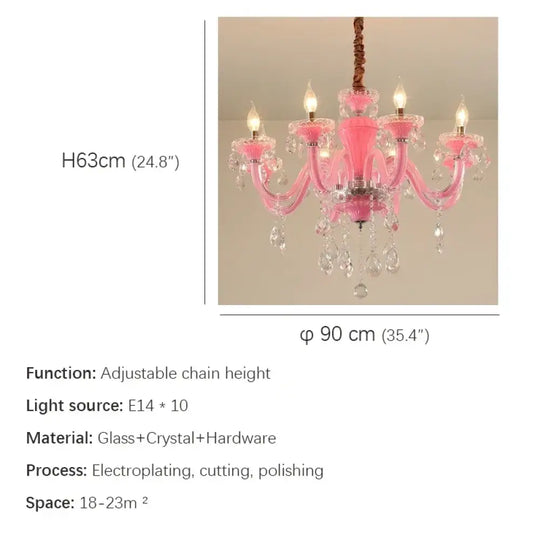 Art Candle Pink Crystal - Pendant Chandelier for Bedroom | Girls’ Room Children’s Room Living Room Restaurant 10 Lights