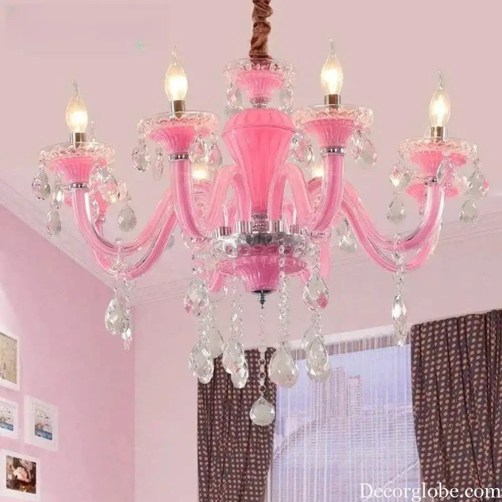 Art Candle Pink Crystal - Pendant Chandelier for Bedroom | Girls’ Room Children’s Room Living Room Restaurant