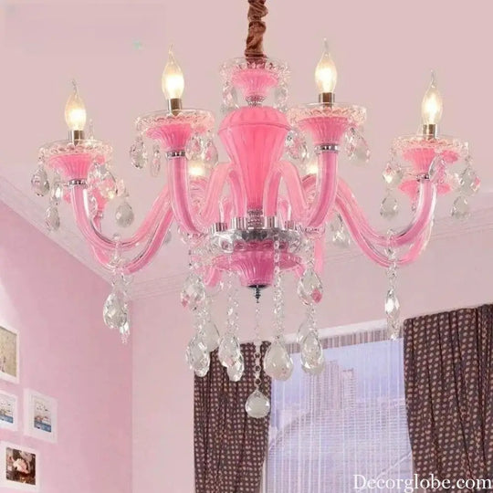 Art Candle Pink Crystal - Pendant Chandelier for Bedroom | Girls’ Room Children’s Room Living Room Restaurant