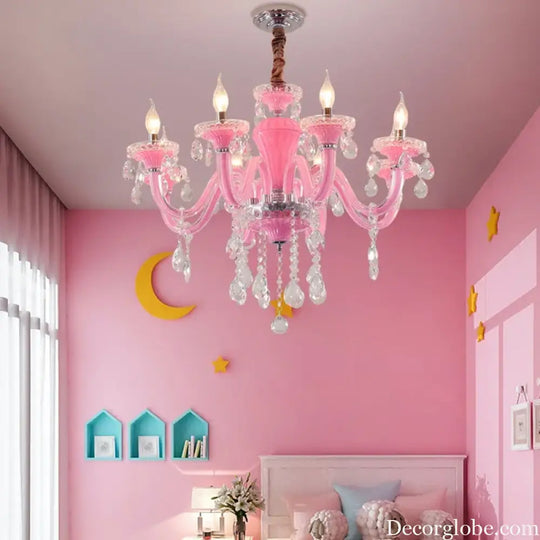 Art Candle Pink Crystal - Pendant Chandelier for Bedroom | Girls’ Room Children’s Room Living Room Restaurant