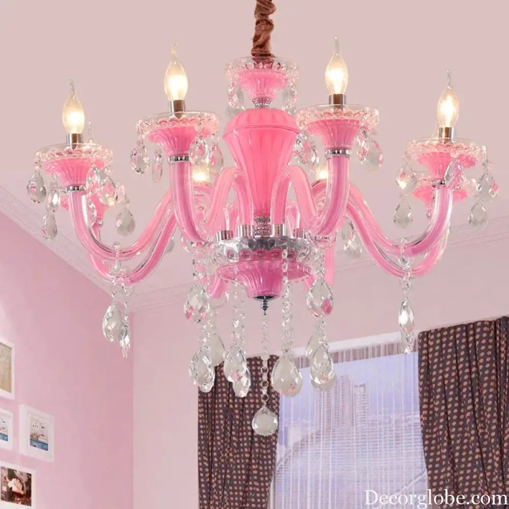 Art Candle Pink Crystal - Pendant Chandelier for Bedroom | Girls’ Room Children’s Room Living Room Restaurant
